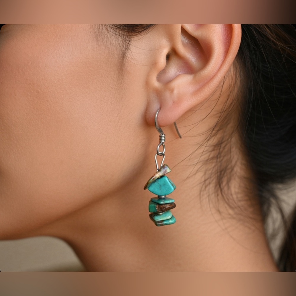 Tigers Eye and Turquoise Dangle Earrings